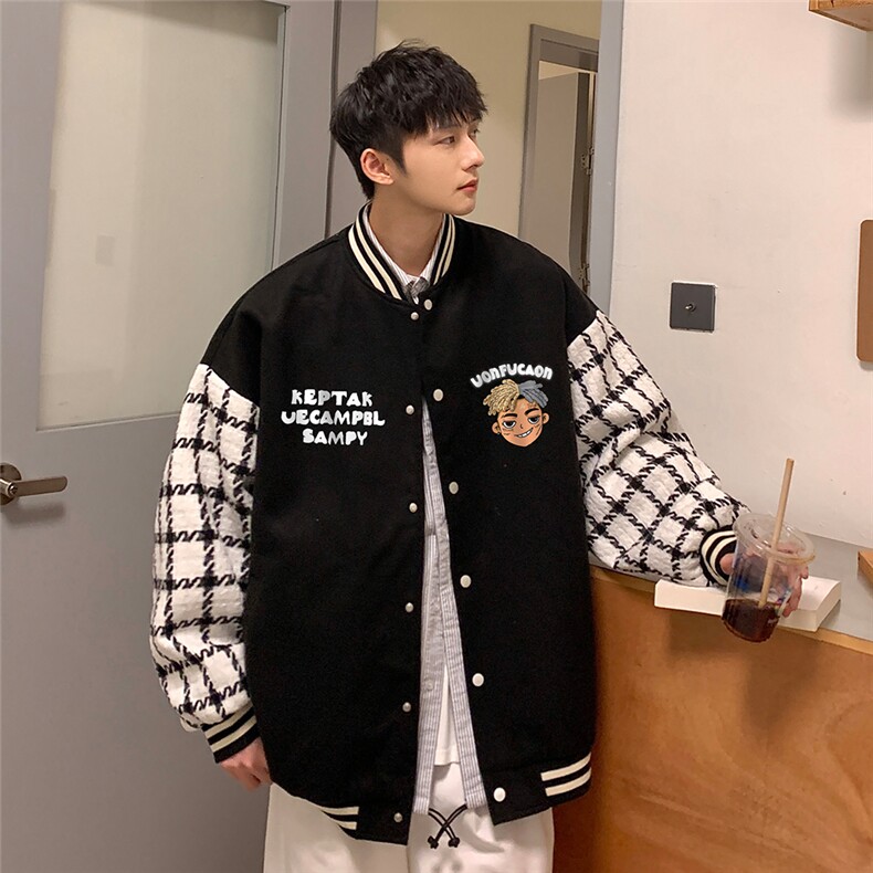 港风  秋季新品潮流宽松呢料夹克棒球服外套男女 G6706 P85控108图片