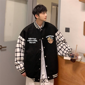 港风  秋季新品潮流宽松呢料夹克棒球服外套男女 G6706 P85控108图片