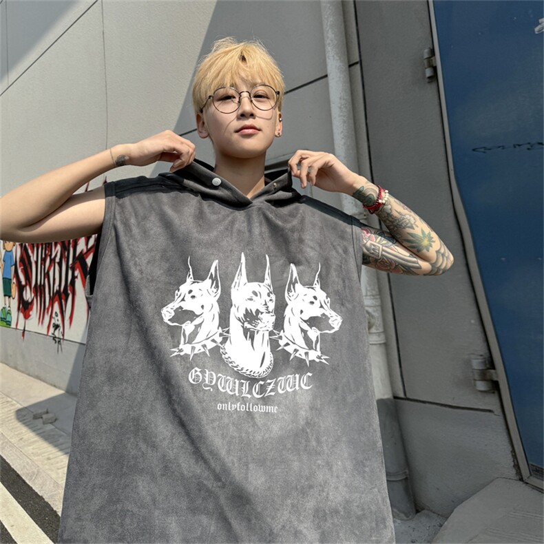 麂皮绒连帽背心坎肩男T恤美式港风JLB425-P30控48,男装背心/马甲,电商B370