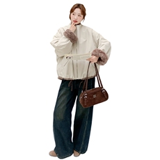 小众设计感两面穿棉服女冬季短款小个子韩版加厚羊羔毛保暖外套，女装派克服，2C166