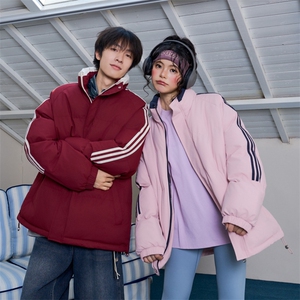 ！冬季条纹五防立领加绒加厚棉衣情侣撞色棉服外套MY7777-P68图片