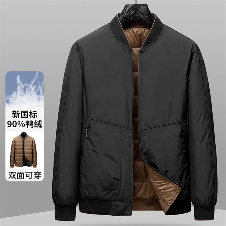 主推现货新款轻薄休闲棒球领羽绒服男士90绒双面穿休闲时尚羽绒服图片