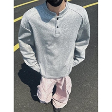 抖音得物品质美式高街重磅曼巴棉拼接cleanfit亨利领卫衣长袖T恤，男装T恤，电商A486-1