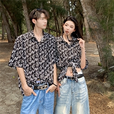 EQ402夏威夷风同色系夏季情侣装衬衫短袖男女夏季沙滩旅游P40，男装衬衫，电商C306-1