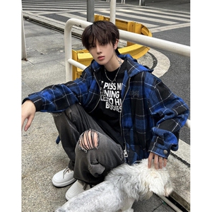 哥特风蓝格连帽衬衫男女春秋季拉链宽松休闲长袖外套 C300图片