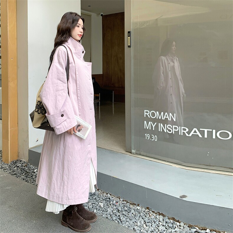 多巴胺甜美粉色长款风衣外套女春秋2025新款英伦风气质感超火大衣,女装风衣,2C372