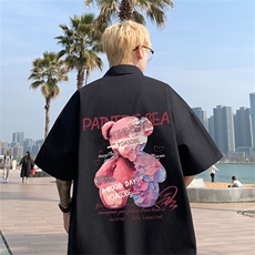 电商DSA028-DX2404100聚酯特P25新款港风潮流印花短袖衬衫男，男装T恤，电商A028