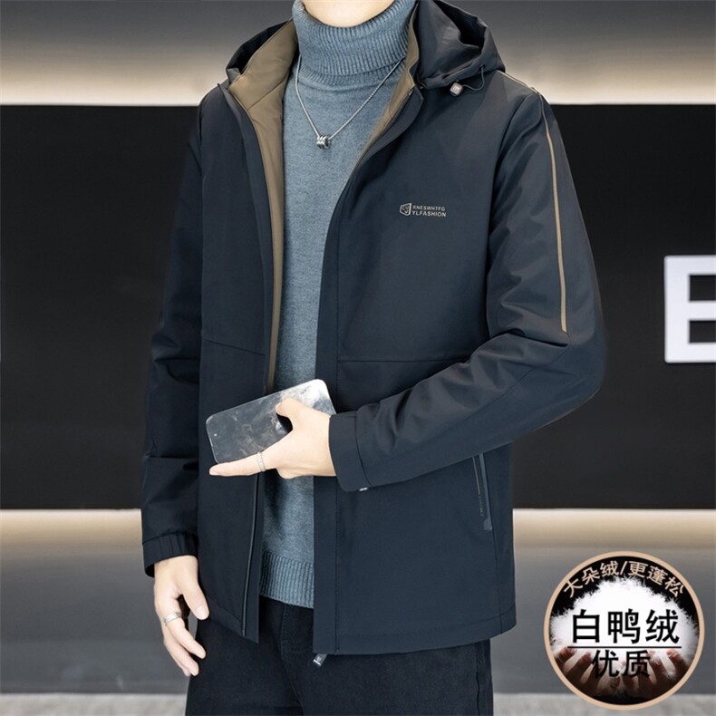 新标50白鸭绒冬季新款男士连帽休闲商务外套男Y9808-P175,女装短外套,星座310B-3