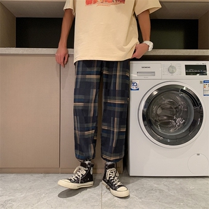 韩版抽绳港风男格子休闲裤束脚裤百搭青少年宽松阔腿裤 K1141-P30图片