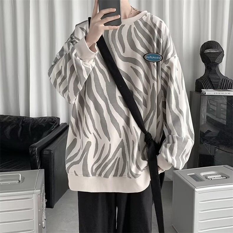 圆领薄款条纹卫衣男女宽松长袖T恤潮流百搭卫衣A068-MYWY12-TP30,男装T恤,电商A068