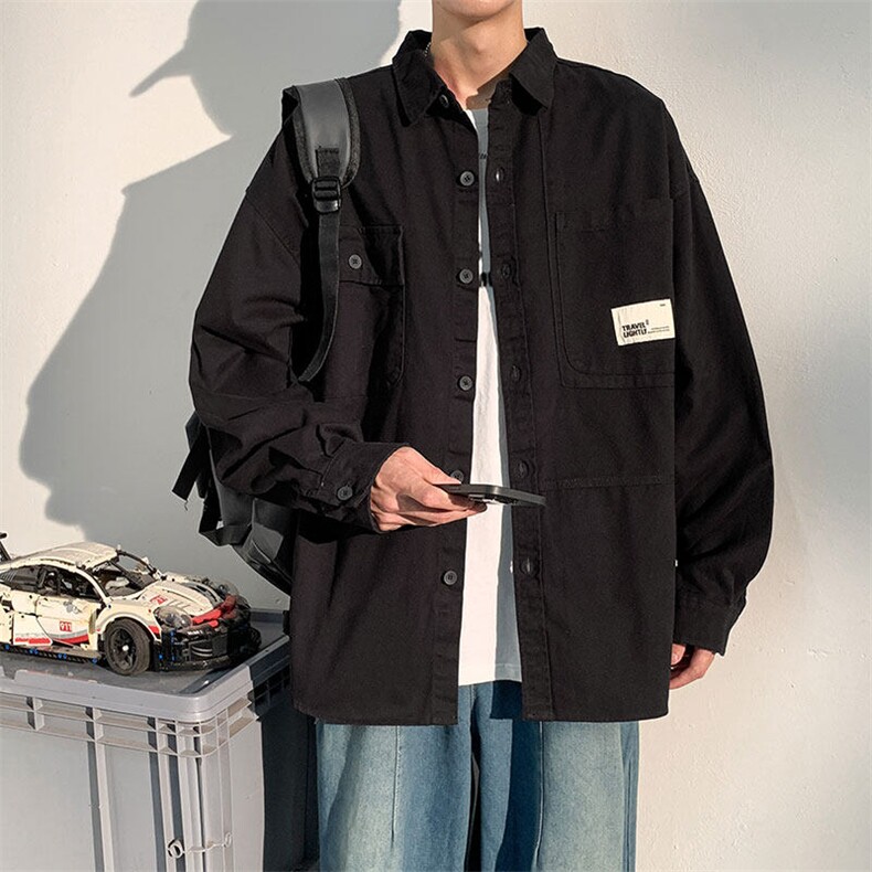 衬衫男2025春季新款港风宽松大码纯棉工装长袖衬衣CS800-P45，男装衬衫，星座214-3