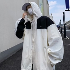 复古夏季工装拼接男户外冲锋衣情侣夹克外套连帽防晒衣F077-P42，男装夹克，星座308B-1