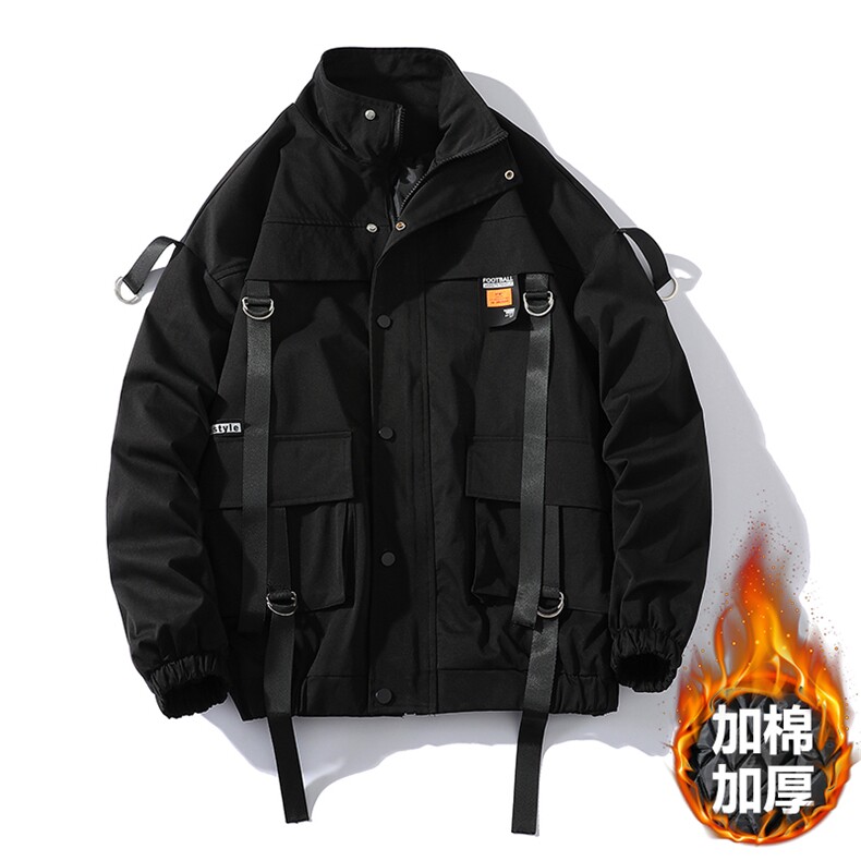 7XL-M现货平铺白底棉衣男冬新款慵懒风织带加棉外套支持各种活动，男装棉衣，钱塘717(原712)