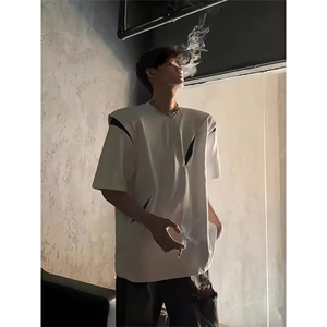 设计感垫肩t恤男小众高级感分割解构美式短袖男T恤 网图 dt32-p35图片