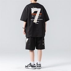 套装男夏季新款港风宽松拼接设计短袖T恤五分裤一套TZ6012特P45，男装休闲套装，星座301B-2（原A443-1）
