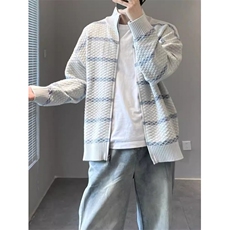 撞色条纹针织毛衣男款秋季穿搭美式慵懒风立领开衫外套MY65，男装针织衫/毛衣，星座1116A（原606A-3）