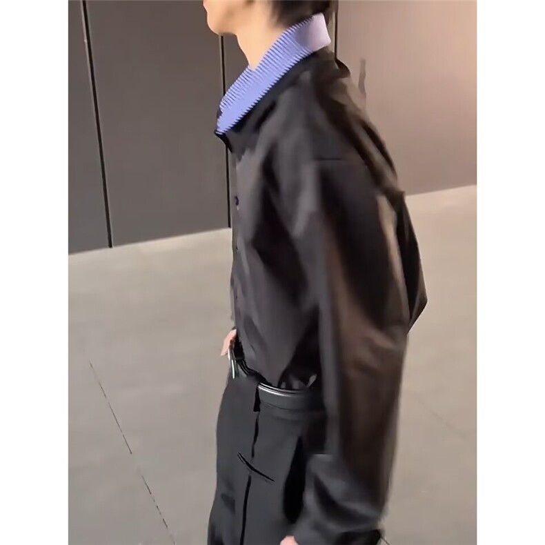 CS91-P52百搭原宿流行时尚潮流假两件衬衫日系气质ins慵懒文艺,男装衬衫,电商B323A