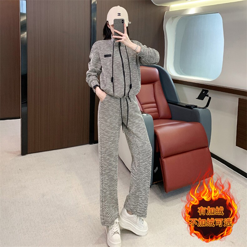 女秋季时尚洋气小个子开衫卫衣阔腿裤两件套,女装套装/套裙,江南