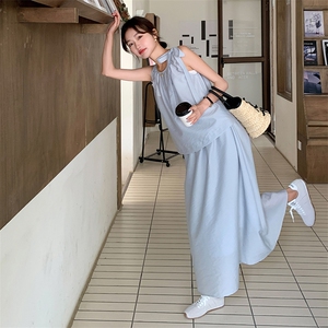 浅蓝色甜美休闲轻薄套装裙女2025新款气质蝴蝶结上衣半身裙两件套图片