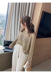 夏日轻薄罩衫镂空针织衫女夏季薄款2025新款韩版长袖宽松百搭图片