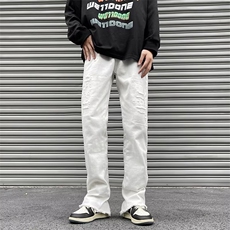 美式高街牛仔裤男韩版潮裤脚拉链开衩2023冬季ins长裤RK1243-P51，男装牛仔裤，星座412-3