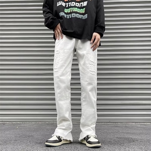 美式高街牛仔裤男韩版潮裤脚拉链开衩2023冬季ins长裤RK1243-P51图片