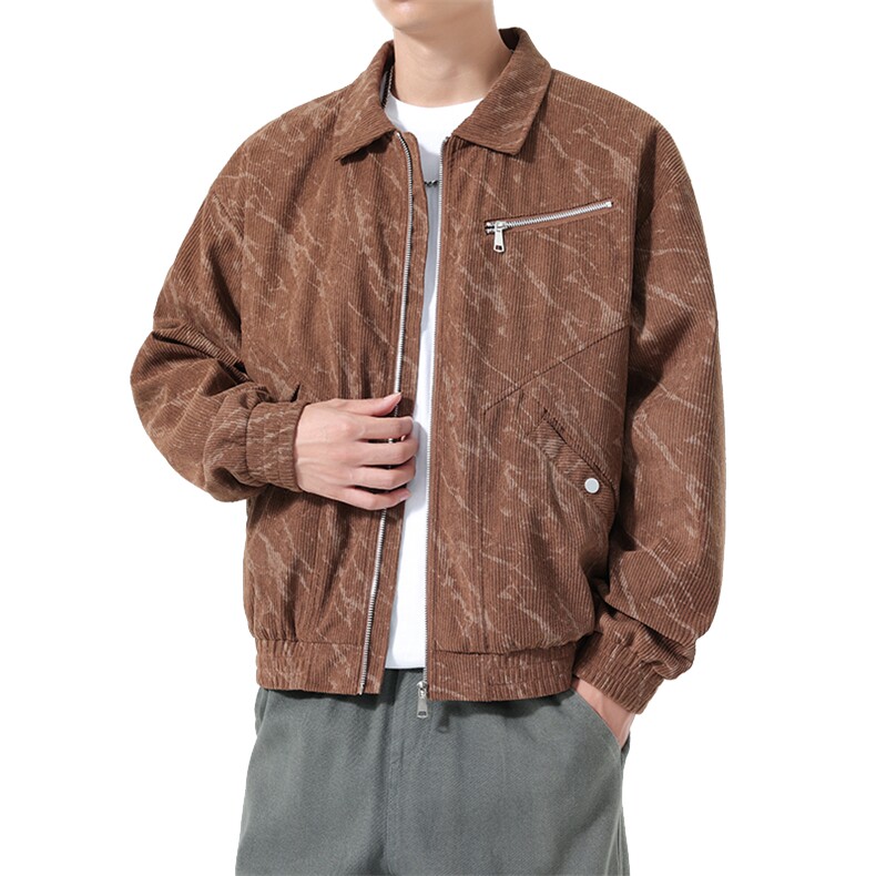 克男秋季新款外套灯芯绒青年潮流印花翻领单夹克衫现货，男装夹克，星座1508