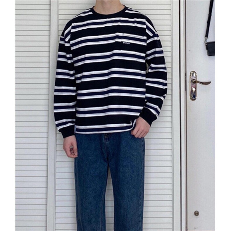 早春圆领套头上衣时尚潮牌黑白条纹小众设计短袖T恤男TA193,男装T恤,星座1116A（原606A-3）