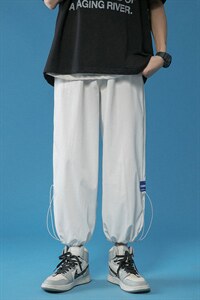 2023夏季新款蓝底中性风宽松大码冰感透气束脚休闲裤1537-P35,男装休闲裤,星座914-3