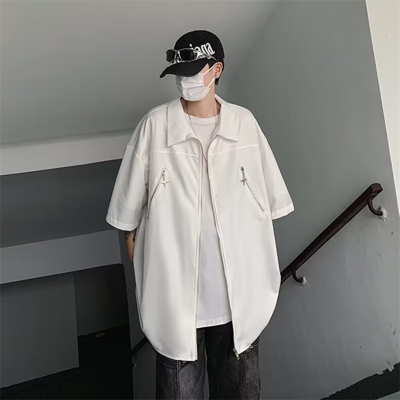 2023复古衬衫男夏装港风学生宽松新款男装上衣外穿CS0335-P35,男装衬衫,星座308B-1