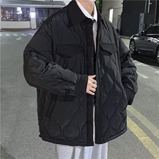 立领棉衣男秋冬潮牌ins菱形格棉服港风宽松工装棉袄W5887-P65，男装棉衣，星座512-2