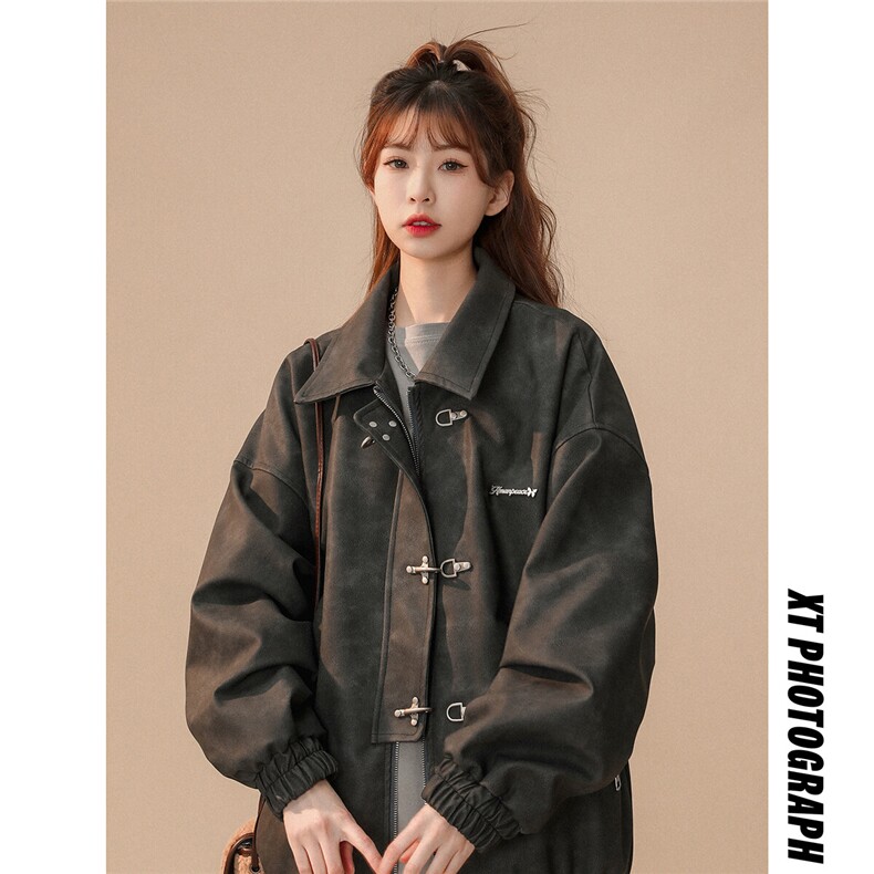 1中性风美式大码M-5XL情侣男水洗雪花皮皮衣女JK8741P130控168，女装皮衣，星座226-2