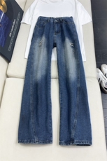 B221美式ins高街暗黑喷墨宽松弯刀牛仔裤LK25545-特P45控78，男装牛仔裤，电商B221