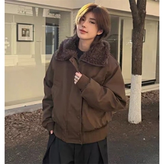 翻领毛领截短宽松夹棉外套冬季女加厚飞行员夹克棉服网B131-P93，男装夹克，星座910-1