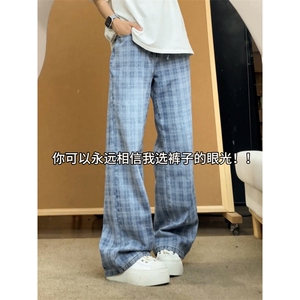 【网图】B221美式ins高街个性直筒格子牛仔裤 LK25571-特P45控78图片