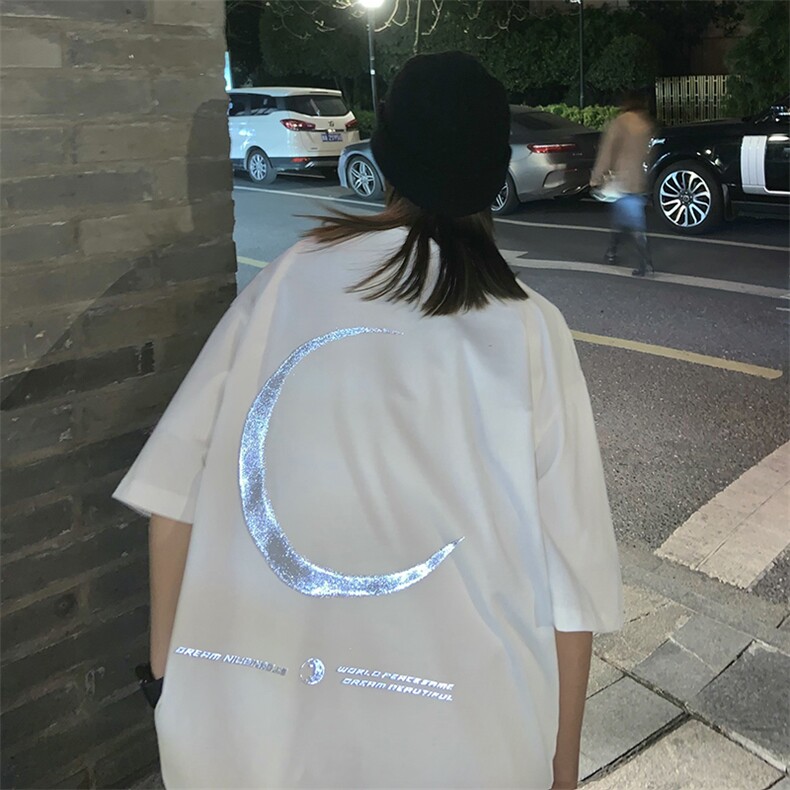 夏季反光月亮短袖大码T恤男宽松青年半袖上衣情侣A071-9006-P30,男装T恤,电商A071