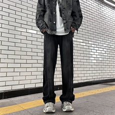 秋季美式高街直筒牛仔裤男款高级感拼接水洗宽松阔腿裤K7488-P48，男装牛仔裤，星座512-3