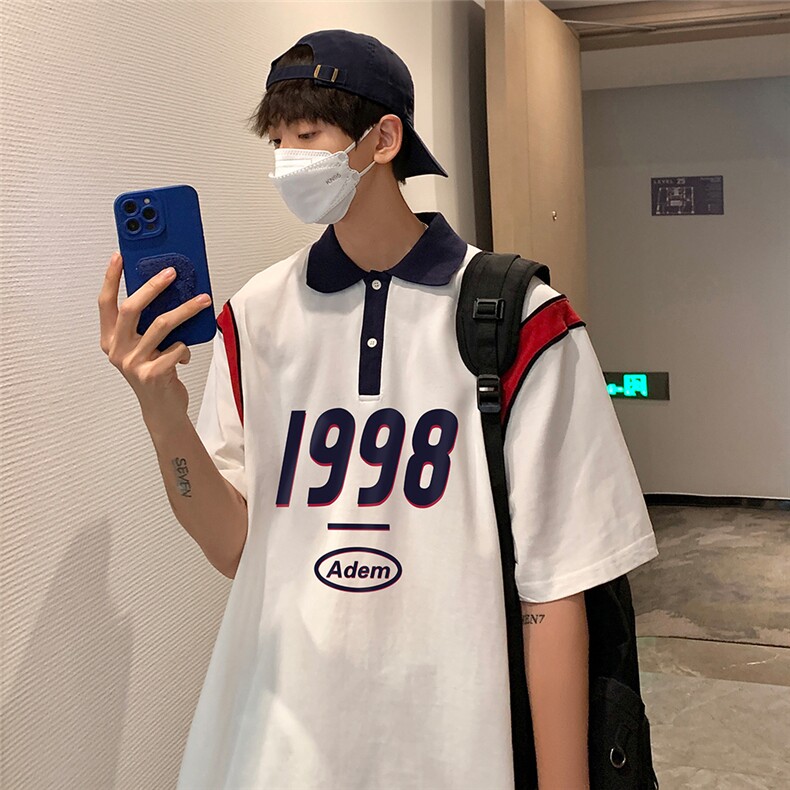 港风纯棉夏季休闲polo衫拼色印花短袖T恤男女PL6151P45控58，男装T恤，电商A268A