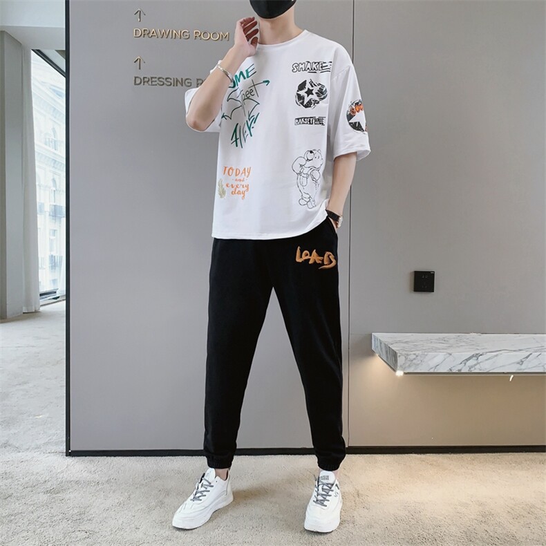 2024夏季新款套装青少年短袖T恤男装宽松运动两件套装F306P68,男装休闲套装,电商A086