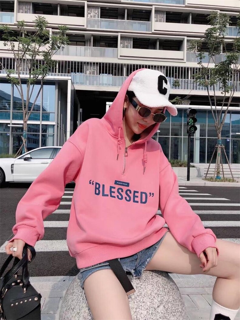 半拉链加绒卫衣，女装卫衣/绒衫，一杭