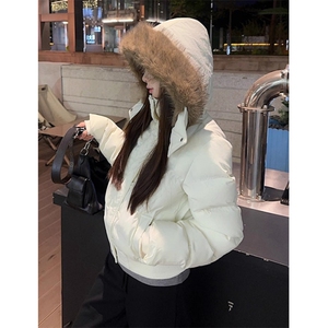 大毛领连帽棉衣外套女装秋季加厚保暖派克服短款显瘦面包 M206图片