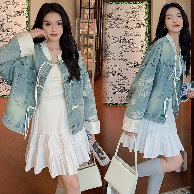 时尚新中式短款牛仔外套女2024新款时尚休闲夹克上衣，女装牛仔外套，千千佰惠