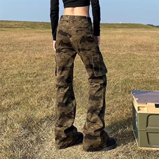 美式复古多口袋微喇直筒迷彩工装裤男女ins高街立体线条感长裤，男装牛仔裤，星座218-1（原230）