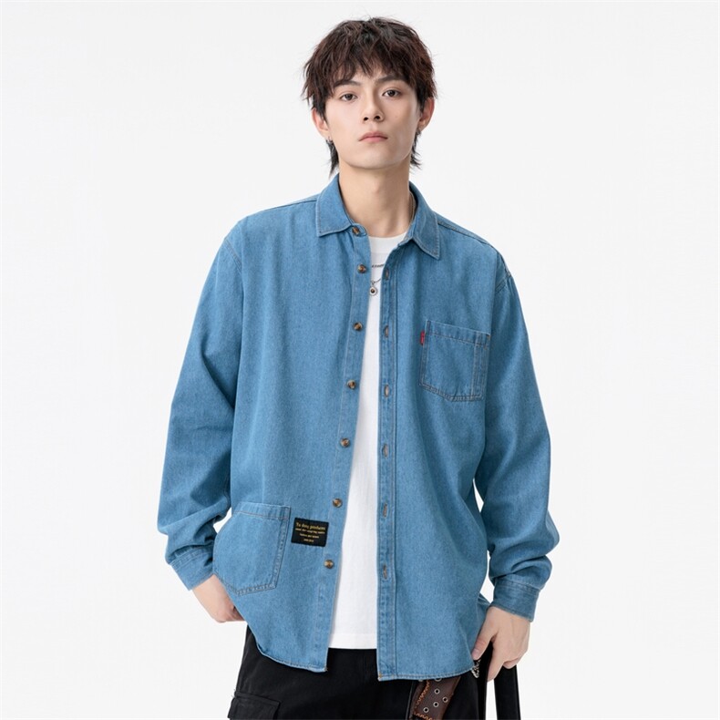新款(跨境货源）长袖牛仔衬衫男宽松休闲外套,男装衬衫,星座1107-1