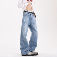 N136-特P55无差价-高品质直播版本25春装浅蓝色水洗牛仔裤，男装牛仔裤，电商B327