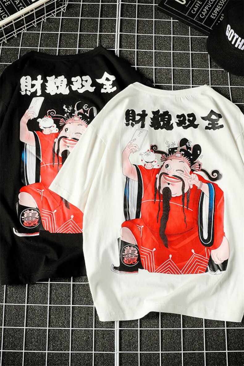 2021春夏新款日系网格潮流韩版宽松鲨鱼印花男装T恤T89-P35,男装T恤,电商A009A（原A058A）