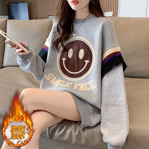 A8394华棉复合100涤加绒加厚毛巾刺绣笑脸宽松连帽卫衣女P55，女装卫衣/绒衫，星座309B-2