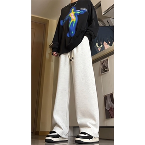 纯色休闲卫裤男款直筒美式运动裤特大码宽松阔腿裤KZ006P45加绒55图片