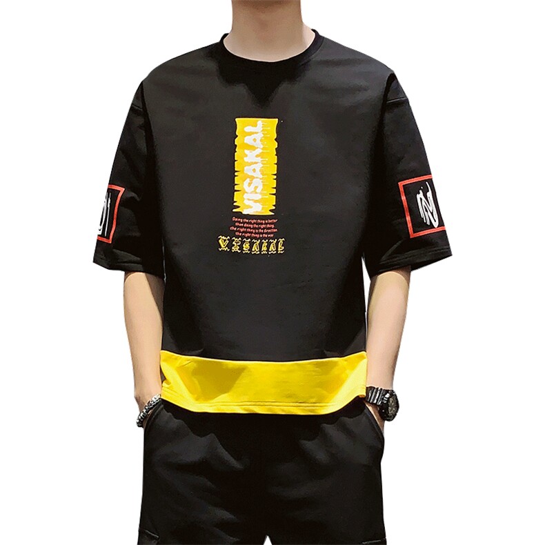 2024夏季字母印花圆领短袖t恤男潮牌宽松半袖潮流ins上衣DT12P30,男装T恤,电商A086