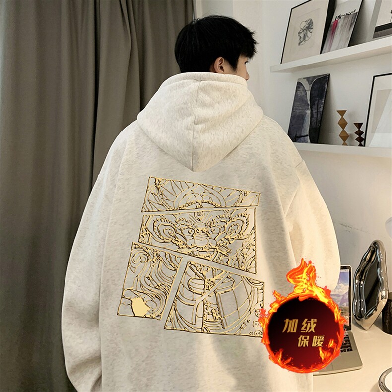 龙年卫衣冬季美式加绒加厚连帽卫衣外套DL1751常规特P35加绒特40,男装卫衣,电商A486